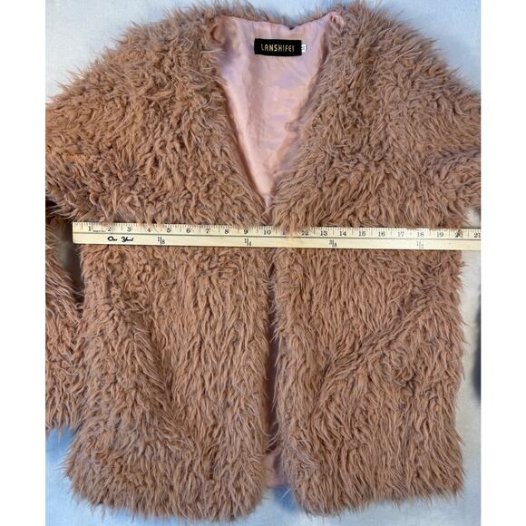 Lanshifei Dusty Pink Faux Fur Fuzzy Open Jacket Medium - Picture 6 of 7